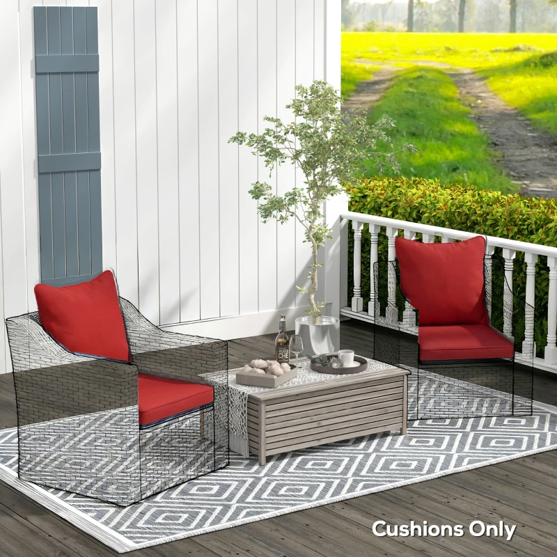 Outsunny Seat Cushion Back Pillows Replacement Set of 2, Patio Chair Cushions Set for Indoor Outdoor, Wine Red