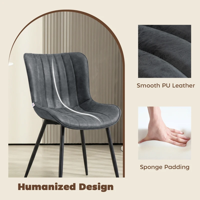 HOMCOM Dining Chairs Set of 4, PU Leather Upholstered Kitchen Chairs with Backrest and Steel Legs, Black