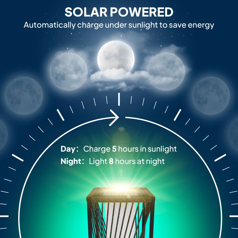 Outsunny Rattan Solar Floor Lamp, Decorative Outdoor Lamp with Auto On/Off LED Lights, IP44 for Patio, Porch, Pathway, Brown