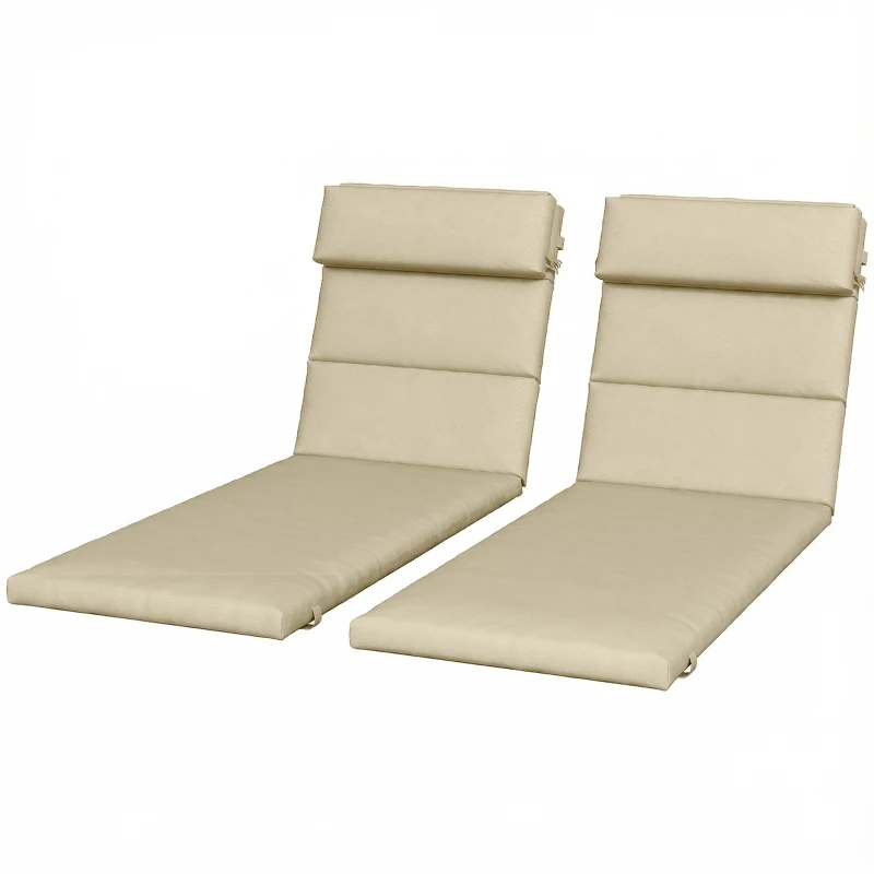Outsunny Patio Chaise Lounge Chair Cushions Replacement Sun Lounger Pads with Headrest and Ties, Set of 2, Beige