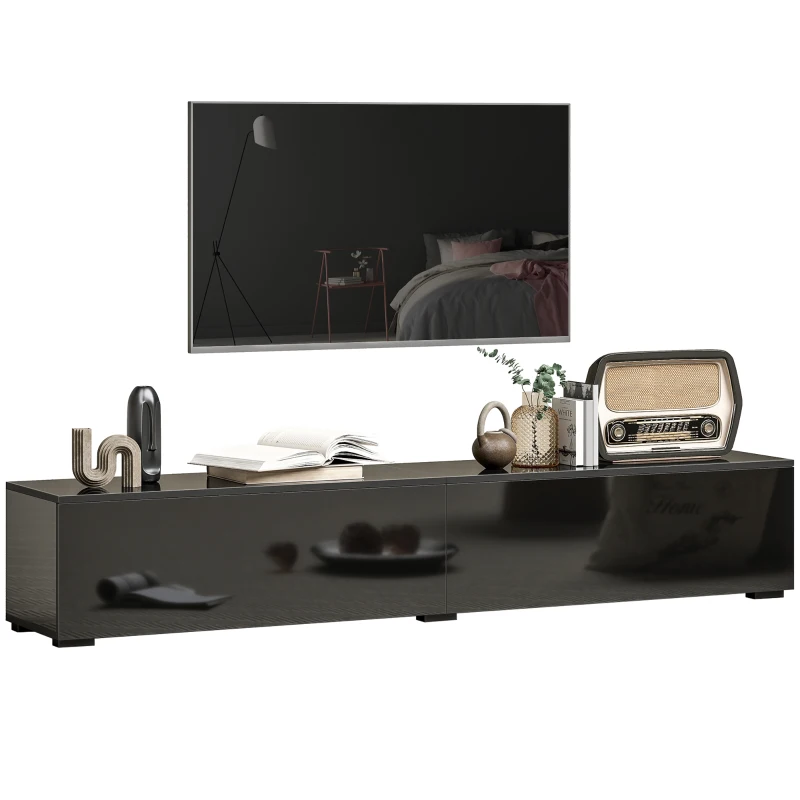 HOMCOM Floating TV Stand for TVs up to 75 Inch, 70.9" TV Cabinet, Entertainment Center with 2 Flip Doors, High Gloss Black