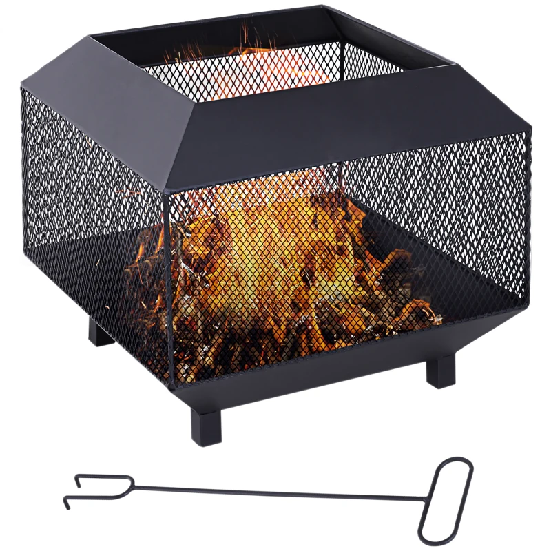 Outsunny 17" Outdoor Fire Pit with Fire Poker, Wood Burning Firepits, Portable Firepit for Patio Backyard Bonfire Camping, Black