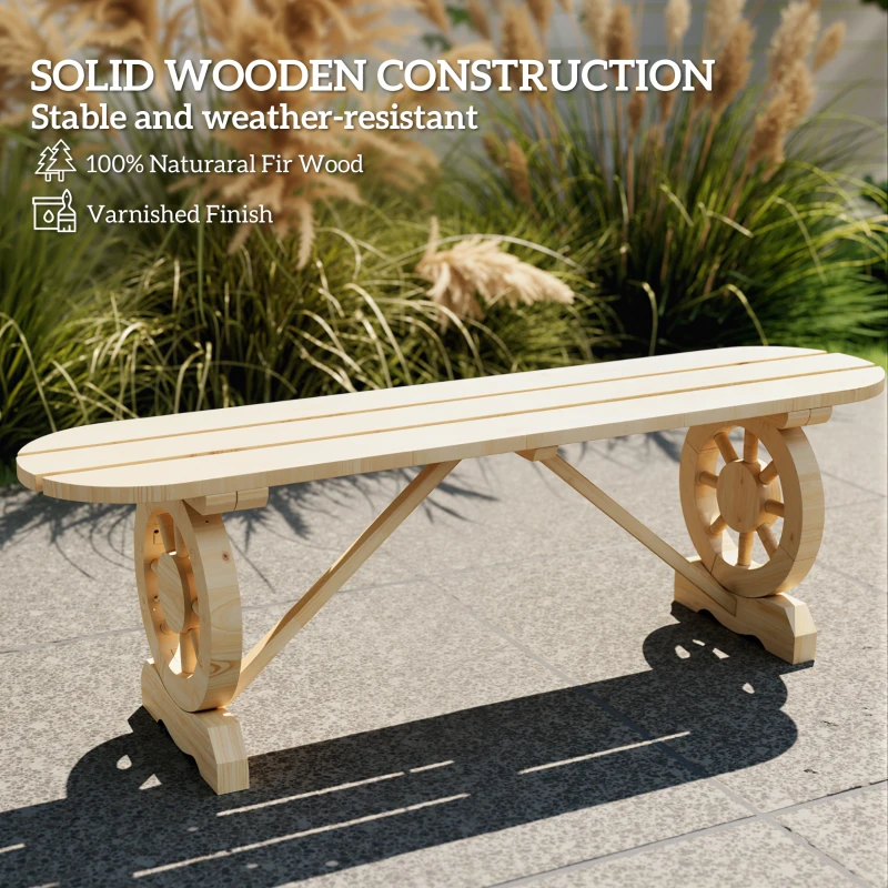 Outsunny 2-Person Outdoor Bench, Wood Garden Bench with Wagon Wheel Legs, Slatted Seat for Patio, Park, Backyard, Natural Wood