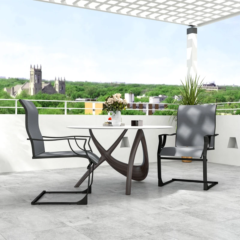 Outsunny C Spring Motion Patio Chairs Set of 2 with Curved High Backrest, Armrest, All Weather Breathable Fabric, Metal Frame