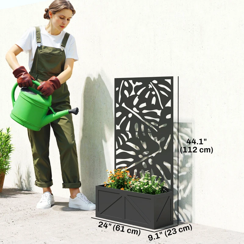 Outsunny Metal Raised Garden Bed with Trellis for Climbing Plants, Freestanding or Wall Mounted Flower Bed with Privacy Panel