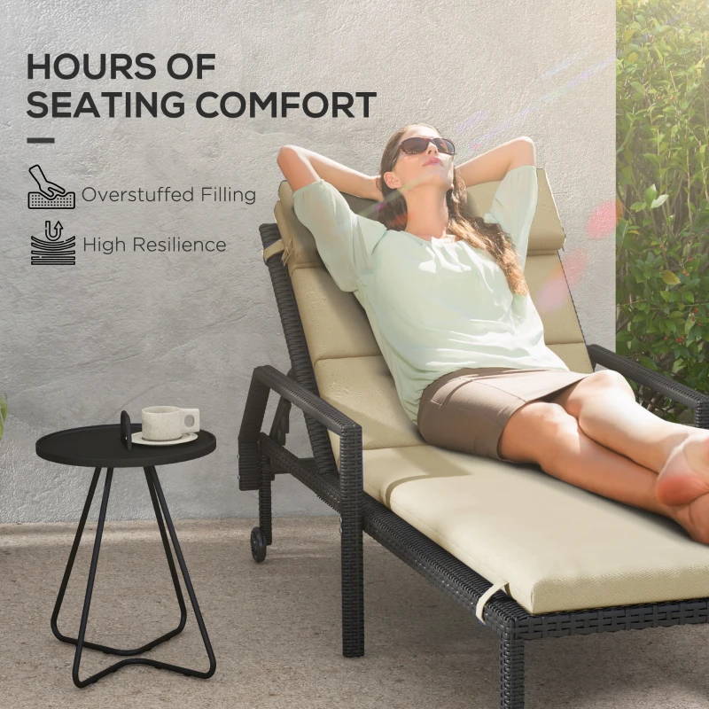 Outsunny Patio Chaise Lounge Chair Cushions Replacement Sun Lounger Pads with Headrest and Ties, Set of 2, Beige