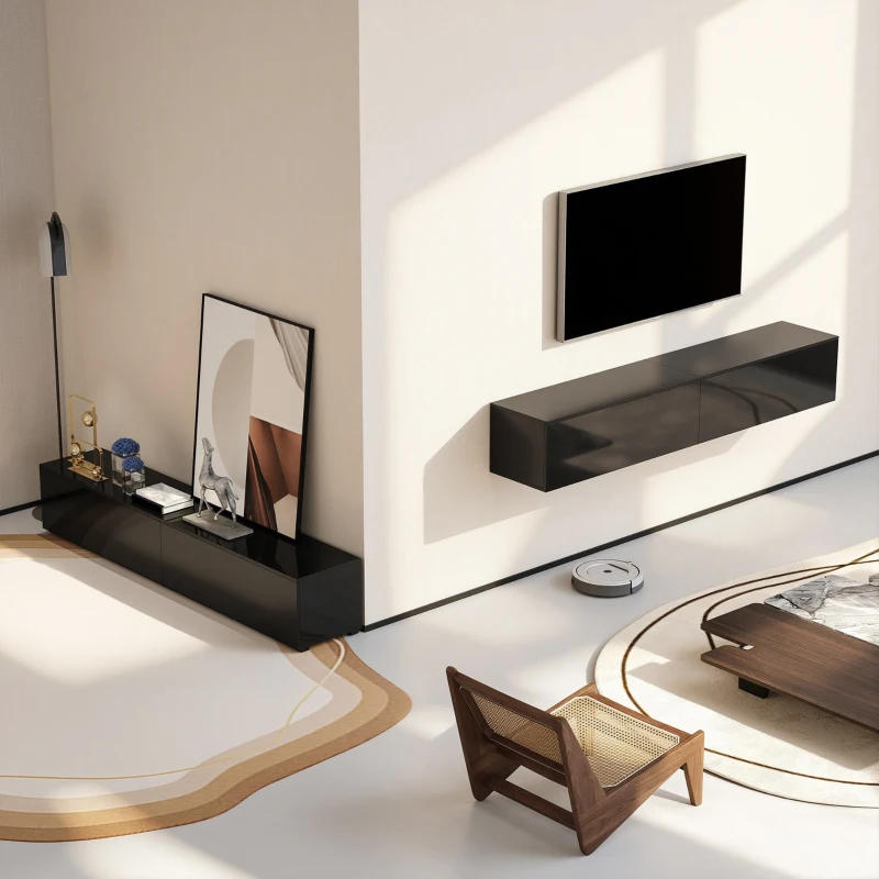 HOMCOM Floating TV Stand for TVs up to 75 Inch, 70.9" TV Cabinet, Entertainment Center with 2 Flip Doors, High Gloss Black