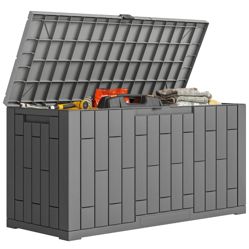 Outsunny 60 Gallon Resin Deck Box, Lockable Outdoor Storage Box, Splash-Resistant & UV Resistant Patio Storage Container