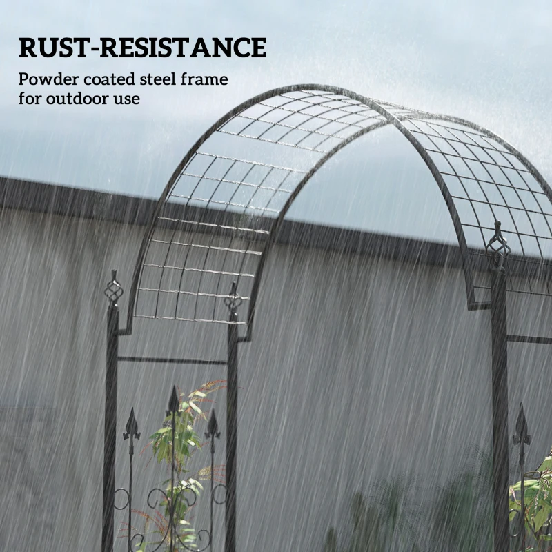 Outsunny 7.5 ft Steel Garden Arch, Outdoor Trellis Arbor with Scrollwork for Climbing Plants, Wedding Arch, Black