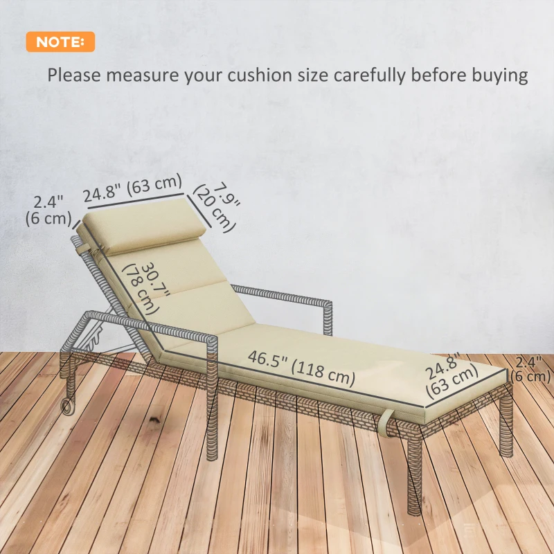 Outsunny Patio Chaise Lounge Chair Cushions Replacement Sun Lounger Pads with Headrest and Ties, Set of 2, Beige