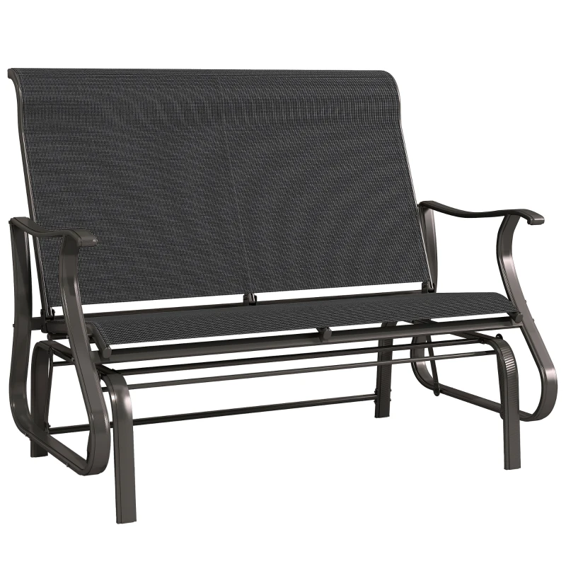 Outsunny Garden Double Gliding Chair, Patio Glider Armchair for Outdoor, Backyard Mesh Seat and Backrest, Steel Frame Black