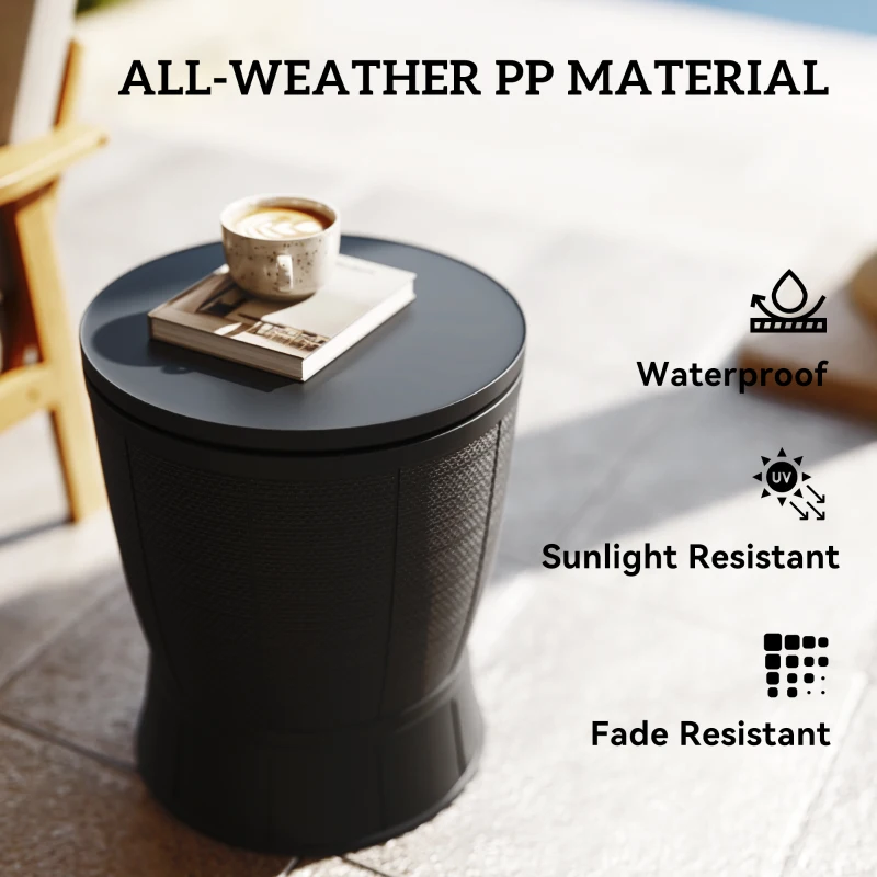 Outsunny 11 Gallon Patio Cooler Side Table, Outdoor Cooler Bar Table with Height Adjustable Top, Drainage Plug, Black