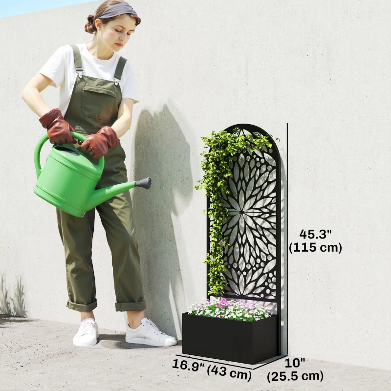 Outsunny Metal Raised Garden Bed with Trellis for Climbing Plants, Freestanding or Wall Mounted Flower Bed with Privacy Panel