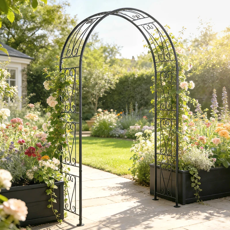 Outsunny 8 ft Garden Arch, Outdoor Trellis Arbor for Climbing Plants, Wedding Arch for Party Outdoor Garden Backyard, Black
