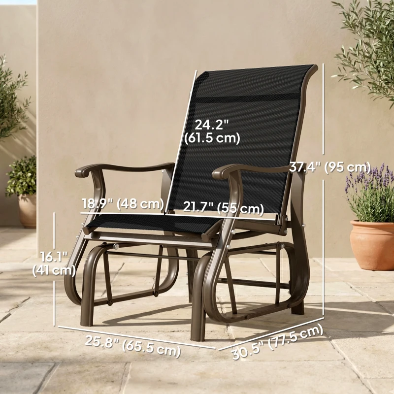 Outsunny Outdoor Glider Chair, Patio Glider with Steel Frame and Mesh Fabric, Outdoor Chair for Backyard, Garden, Porch, Black