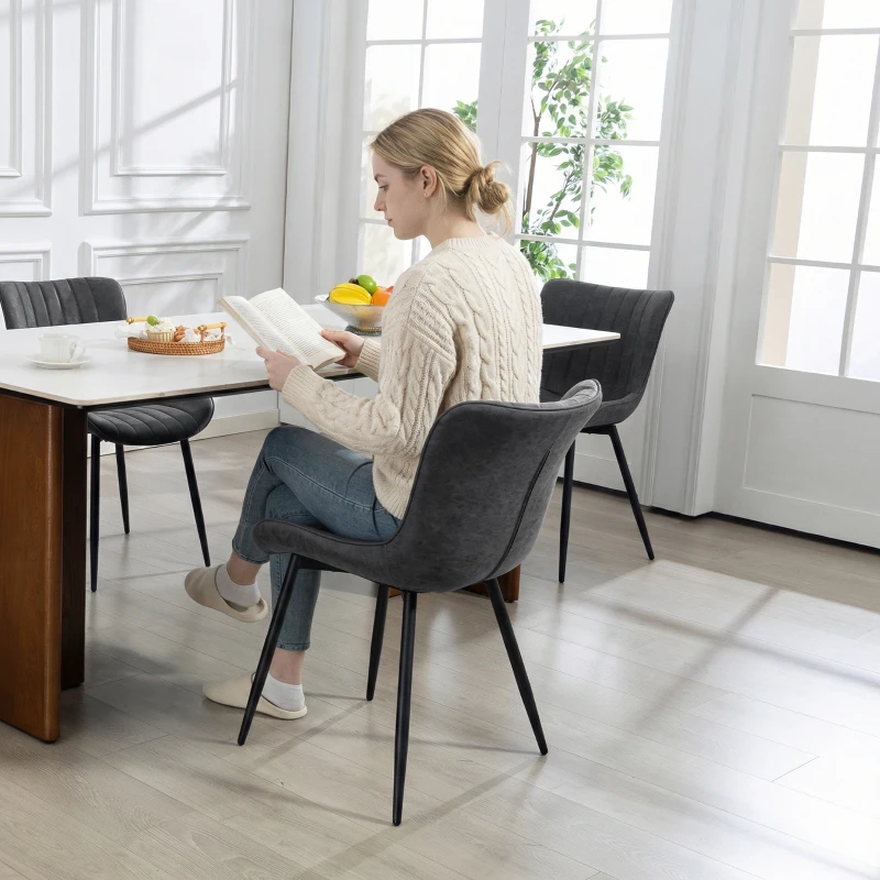 HOMCOM Dining Chairs Set of 4, PU Leather Upholstered Kitchen Chairs with Backrest and Steel Legs, Black