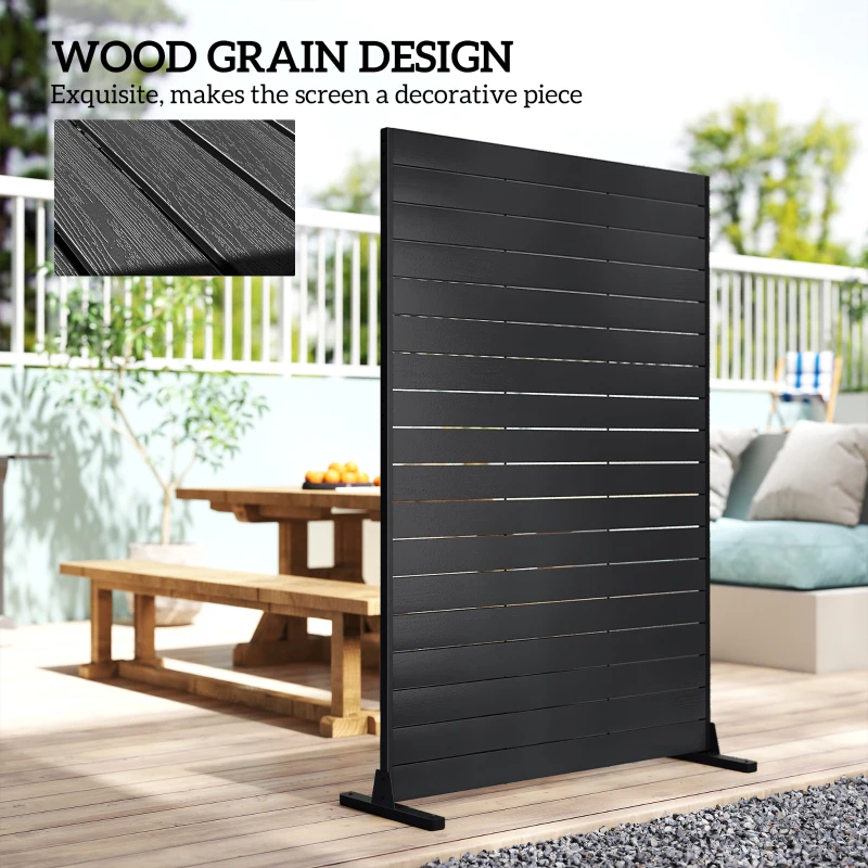 Outsunny HDPE Outdoor Privacy Screen, 47.2"W x 68.5"H Decorative Privacy Fence Screen with Stand and 6 Panels, Black