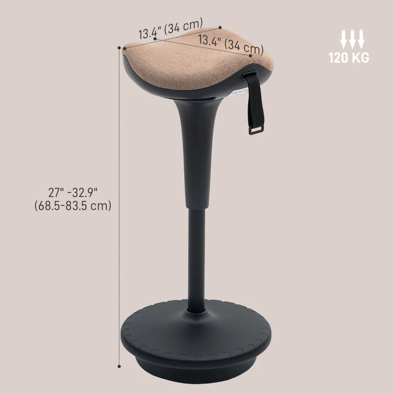 HOMCOM Swivel Standing Desk Chair, Adjustable Active Ergonomic Standing Stool, Backless Wobble Stool Chair, Brown