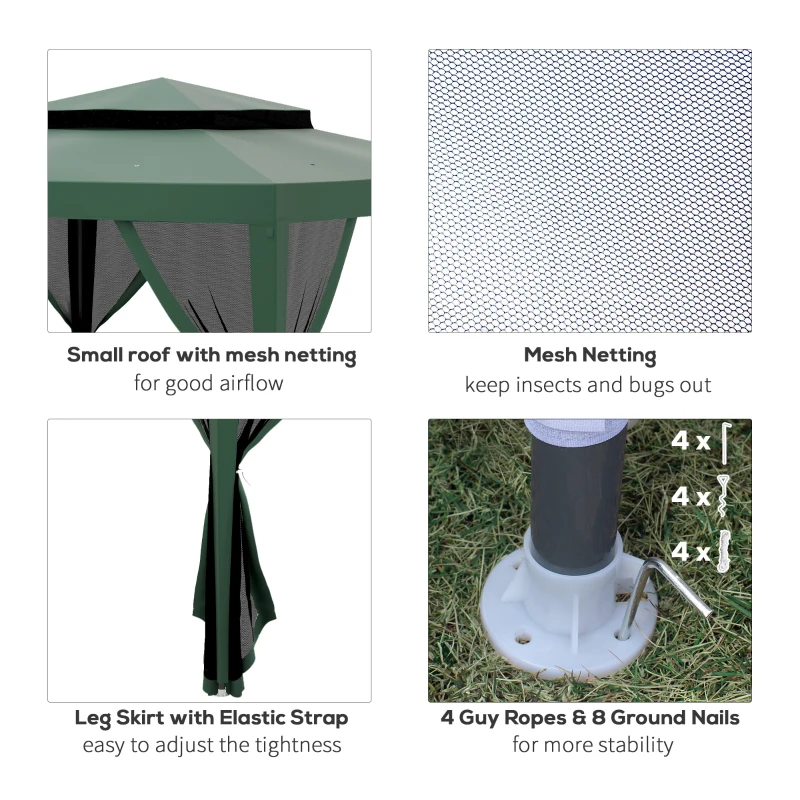Outsunny 10' x 10' Outdoor Canopy Tent Party Tent with Mesh Netting and Double Tier Roof for Backyard, Garden, Patio, Green