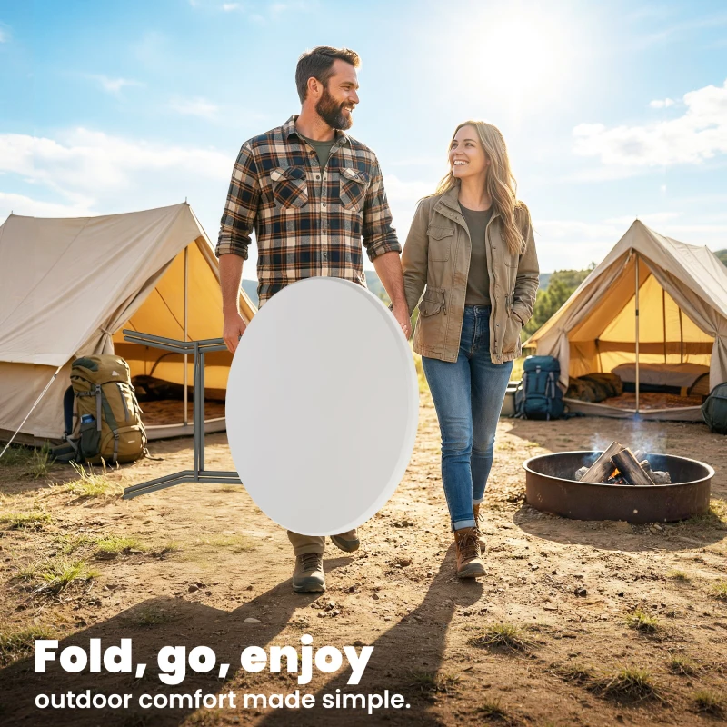 Outsunny 2.6ft Plastic Folding Picnic Table, Camping Table with Anti-Slip Foot Pads, White