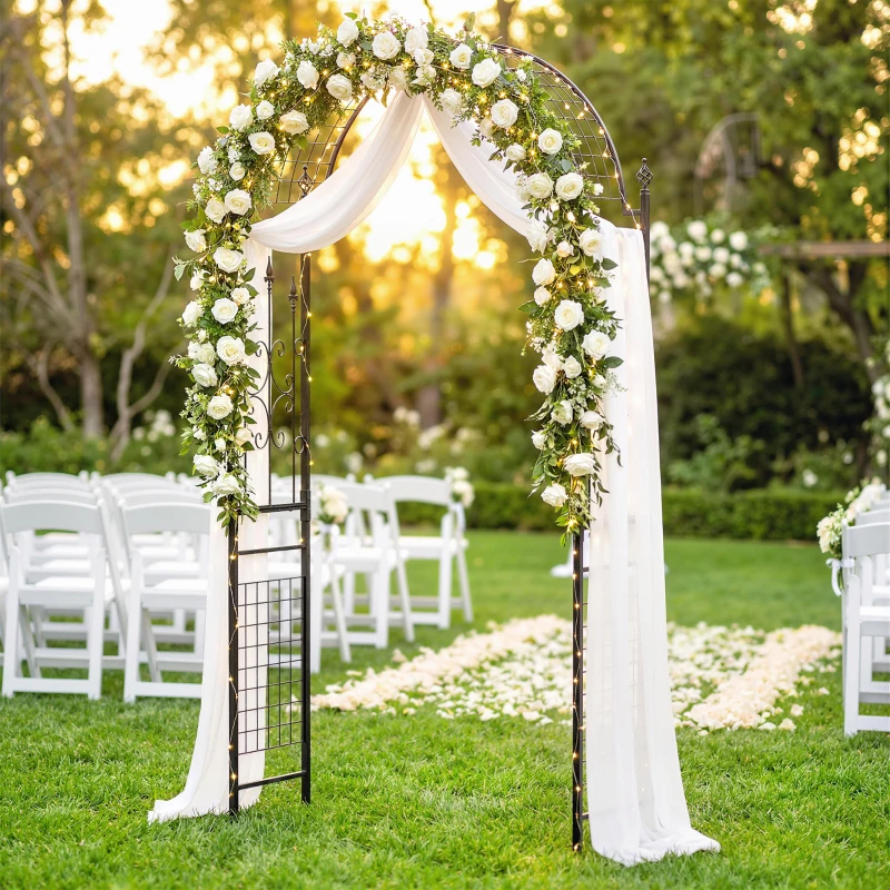 Outsunny 7.5 ft Steel Garden Arch, Outdoor Trellis Arbor with Scrollwork for Climbing Plants, Wedding Arch, Black