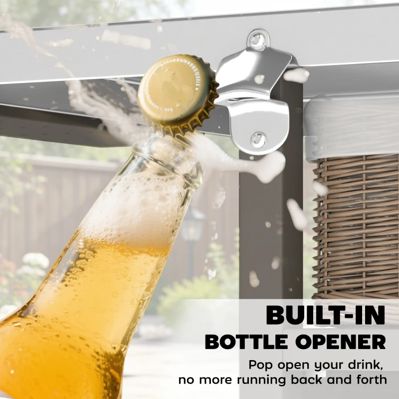 Outsunny Outdoor Grill Cart with Steel top, Pizza Oven Stand with Cabinet, Spice Rack, Towel Holder, Bottle Opener, Brown