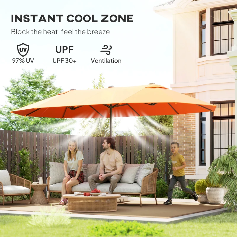 Outsunny 15' Outdoor Patio Umbrella with Twin Canopy Sunshade Steel Table Umbrella with Lift Crank Orange