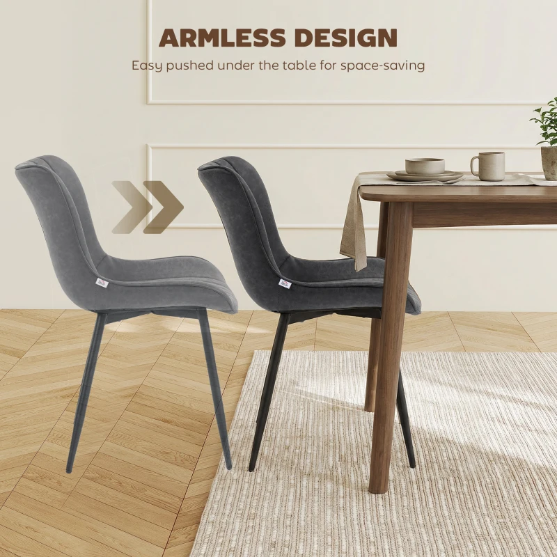 HOMCOM Dining Chairs Set of 4, PU Leather Upholstered Kitchen Chairs with Backrest and Steel Legs, Black