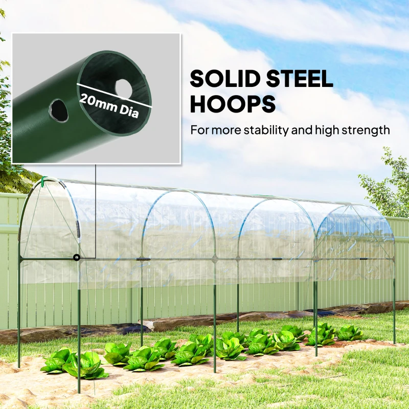 Outsunny Tunnel Tomato Greenhouse with 4 Hoops and Top Tap, Pointed Bottom and Guy Ropes, 157.5" x 47.2" x 66.9", Clear