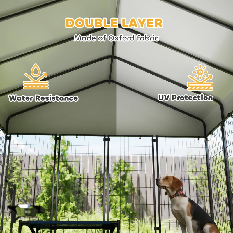 PawHut Outdoor Dog Kennel with Roof, 8' x 8' x 6' Heavy Duty Welded Wire Dog Playpen Enclosure with Escape-proof Lock