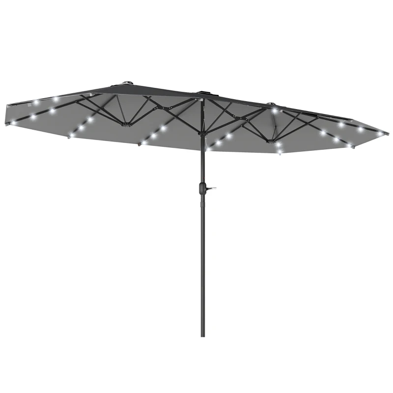 Outsunny 173" Double-Sided Sun Umbrella Garden Parasol Patio Sun Shade Outdoor with LED Solar Light, No Base Included, Dark Gre