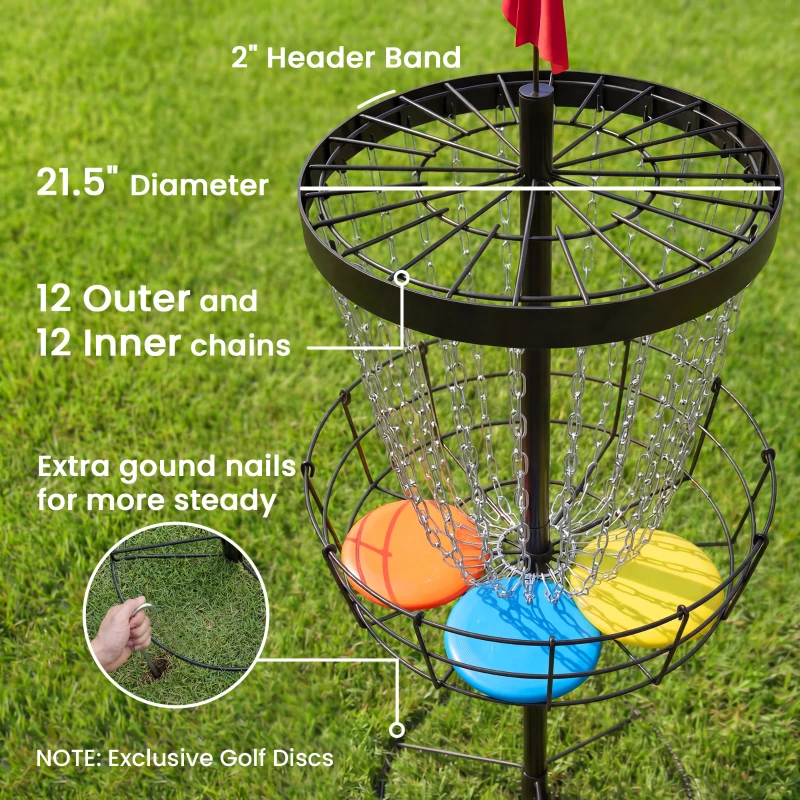 Soozier 24-Chain Portable Practice Basket for Disc Golf Target Stand, Lightweight Basket w/ Carry Bag Black and Silver