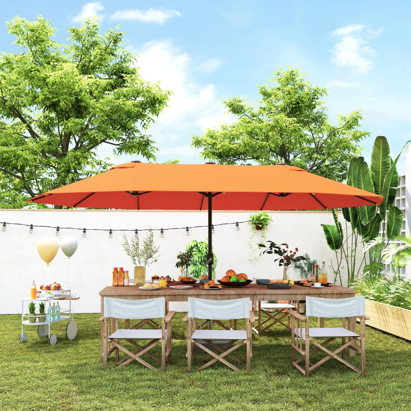Outsunny 15' Outdoor Patio Umbrella with Twin Canopy Sunshade Steel Table Umbrella with Lift Crank Orange