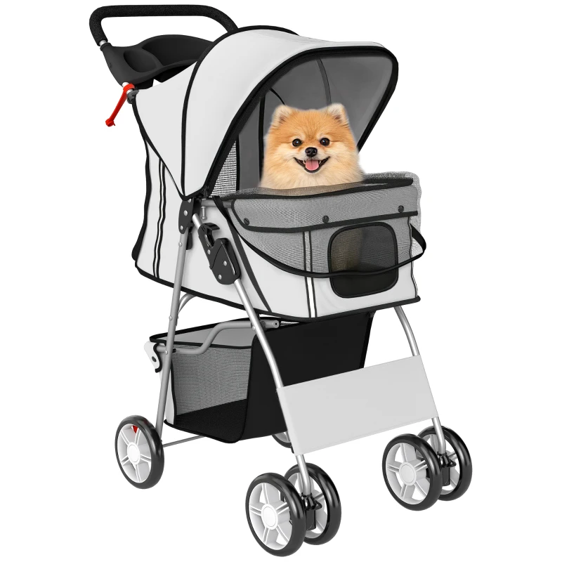 PawHut Pet Stroller for Dogs & Cats, Foldable Dog Stroller with Wheels, Reflective Strips, Brake, Pad and Basket, Grey