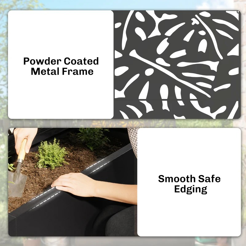 Outsunny Metal Raised Garden Bed with Trellis for Climbing Plants, Freestanding or Wall Mounted Flower Bed with Privacy Panel