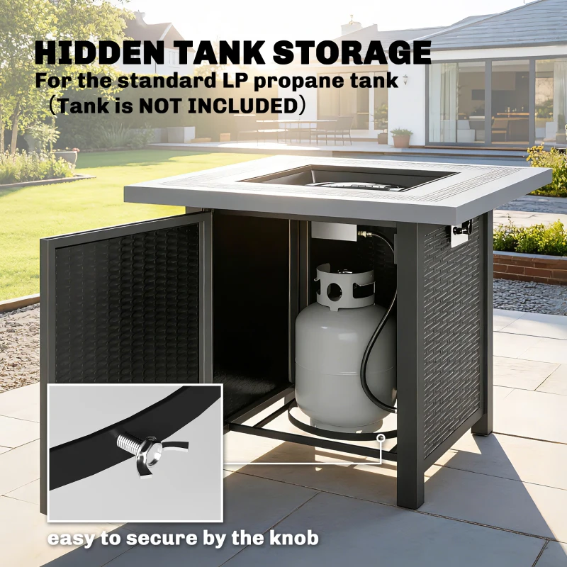 Outsunny Propane Fire Pit Table, 28" 40000 BTU Outdoor Gas Fire Table with Lava Rocks and Lid, Black