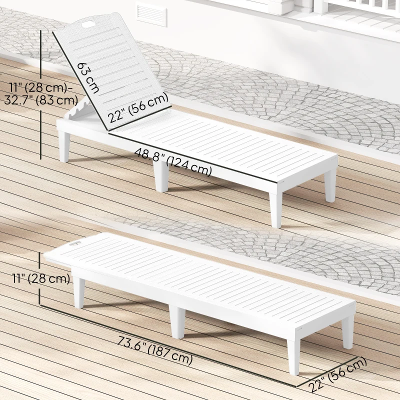 Outsunny Outdoor Lounge Chair Set of 2, Waterproof Resin Lounge Chairs with 4-Position Adjustable Backrest for Backyard, White