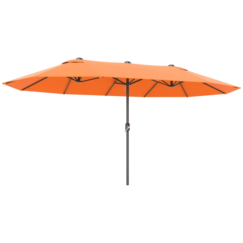Outsunny 15' Outdoor Patio Umbrella with Twin Canopy Sunshade Steel Table Umbrella with Lift Crank Orange