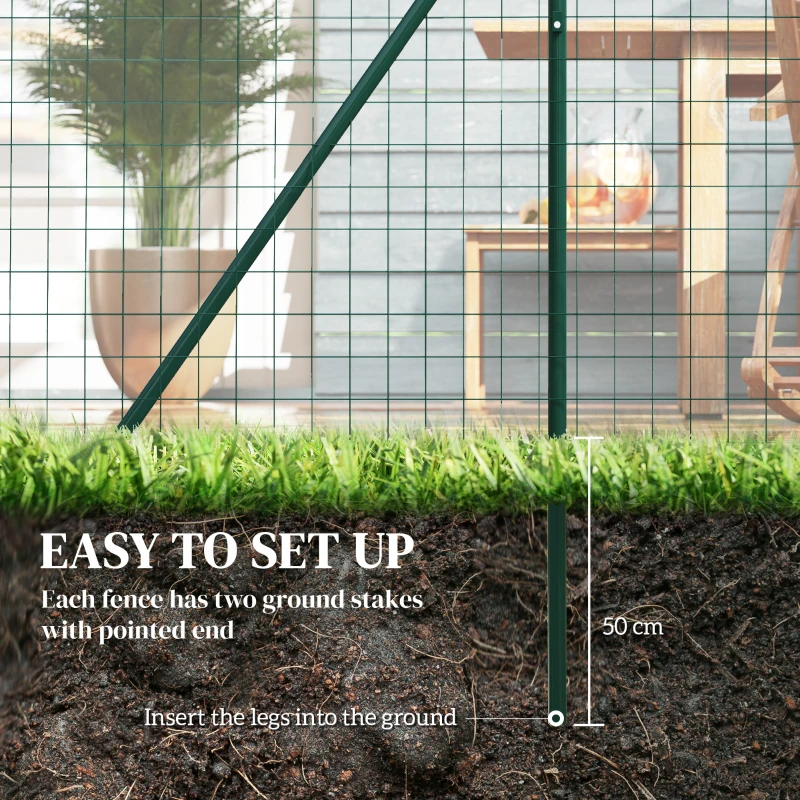 Outsunny Garden Fence Barrier, Welded Fence Roll, Includes Posts & Support Braces, Green Plastic-Coated Steel