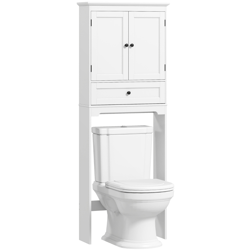 HOMCOM Over The Toilet Storage, Modern Bathroom Cabinet Over Toilet with Drawer, Cabinet and Adjustable Shelf, White