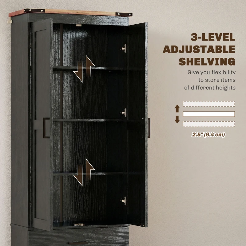 HOMCOM 67" Tall Kitchen Pantry Storage Cabinet, Kitchen Pantry Cabinet with Doors, Drawers and Adjustable Shelves, Black