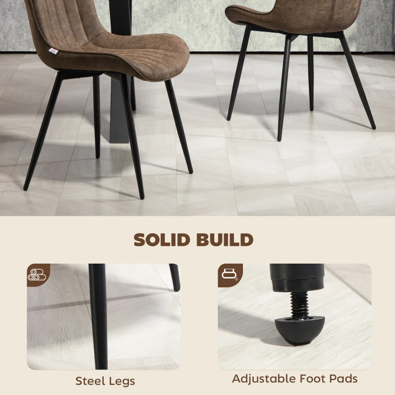HOMCOM Dining Chairs Set of 4, PU Leather Upholstered Kitchen Chairs with Backrest and Steel Legs for Dining Room, Brown