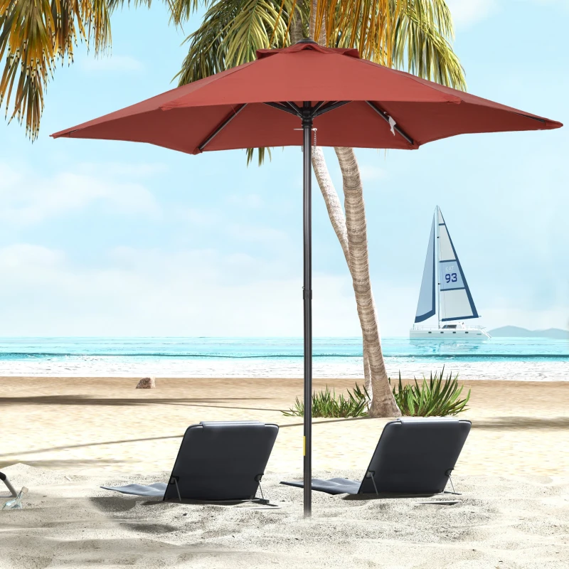 Outsunny 6.6FT Patio Umbrella, Outdoor Parasol with 6 Solid Ribs, Wine Red