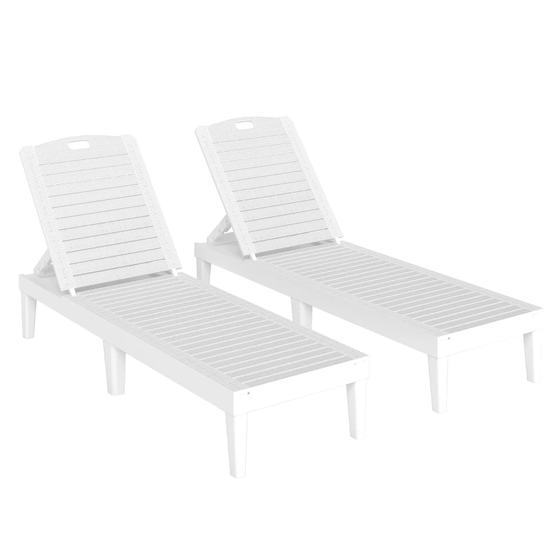 Outsunny Outdoor Lounge Chair Set of 2, Waterproof Resin Lounge Chairs with 4-Position Adjustable Backrest for Backyard, White