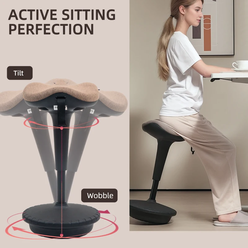 HOMCOM Swivel Standing Desk Chair, Adjustable Active Ergonomic Standing Stool, Backless Wobble Stool Chair, Brown