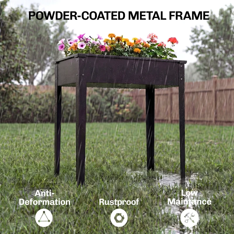Outsunny Raised Planter with Reinforced Corners, Metal Raised Garden Bed on Legs with Drainage Hole, Black