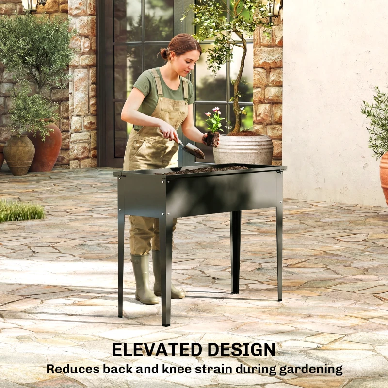 Outsunny Raised Planter with Reinforced Corners, Metal Raised Garden Bed on Legs with Drainage Hole, Black