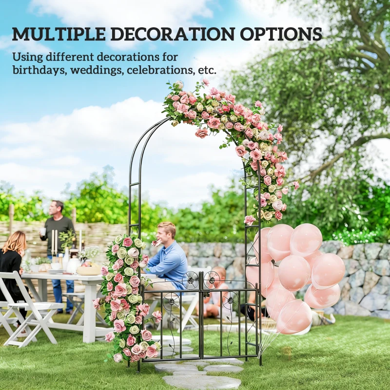 Outsunny 7.4 ft Garden Arch, Outdoor Trellis Arbor with Gate for Climbing Plants, Wedding Arch, Black