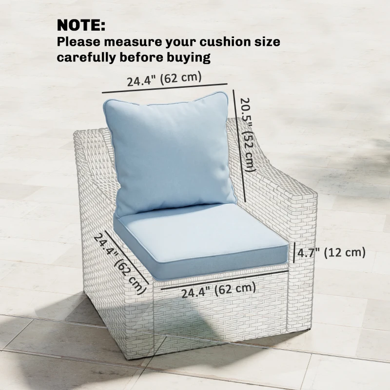 Outsunny Seat Cushion Back Pillows Replacement Set of 2, Patio Chair Cushions Set for Indoor Outdoor, Light Blue