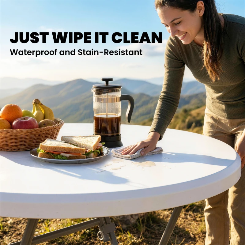 Outsunny 2.6ft Plastic Folding Picnic Table, Camping Table with Anti-Slip Foot Pads, White